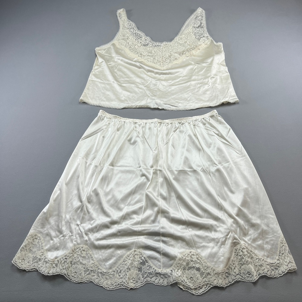 Vintage Body Lites Jcpenney Camisole & Slip Set 2 Piece Women 2X Beige Lace Trim